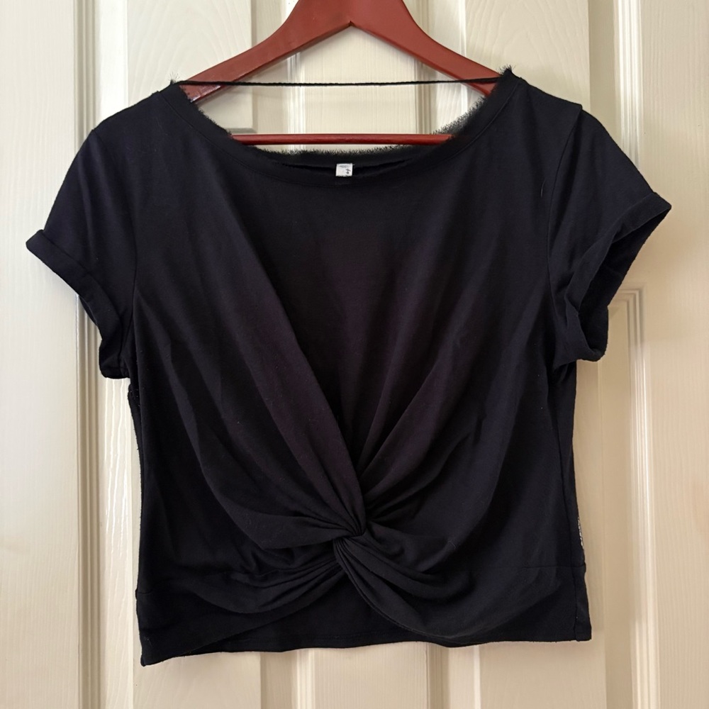 Free People Black Twist Front Tee